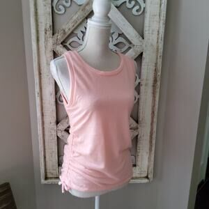 The Sweatshirt Project Women's Sleeveless Crew Neck Side Ruched Tie Tank Peach
